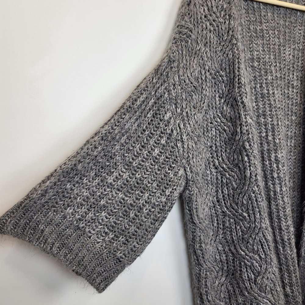 Kimchi Blue Metallic Gray Silver Open Front Long Sweater, Size Medium, GUC - Picture 4 of 9